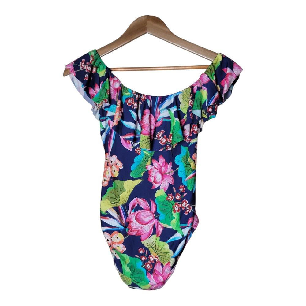 La Blanca Off Shoulder Ruffle One Piece Swimsuit Floral Women's‎ Size 6 US